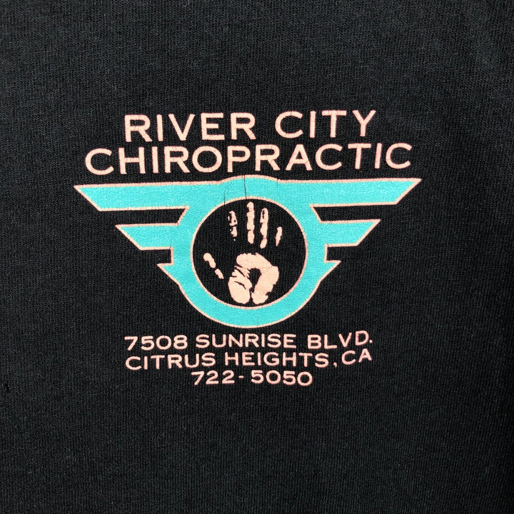 90'S Fruit of the Loom River City Chiropractic Advertising T-shirt, Made in USA, Men's Size L (approx.) cotton black type Vintage Second Hand
