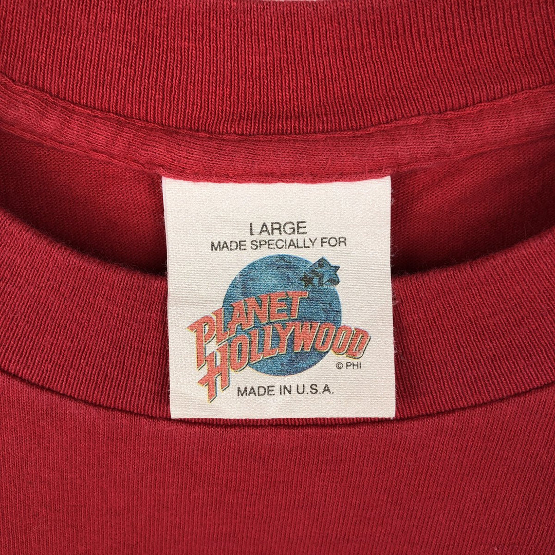 90'S Planet Hollywood Advertising T-Shirt, Made in USA, Men's Size L (approx.), Vintage cotton red type Vintage Second Hand