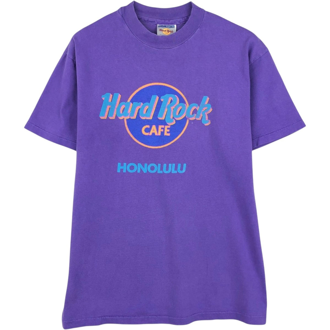 Hanes BEEFY-T HARD ROCK CAFE advertising T-shirt, made in the USA, men's size M (approx.) cotton purple type Vintage Second Hand