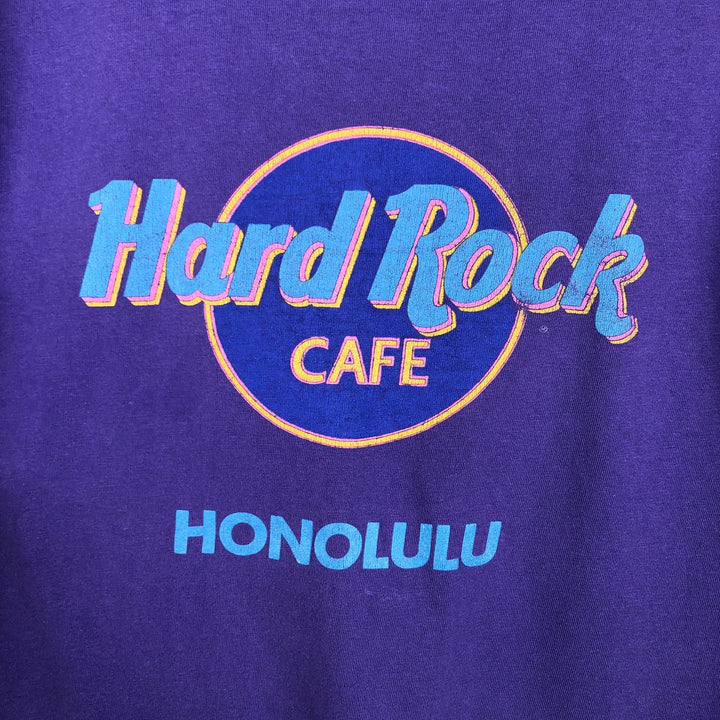 Hanes BEEFY-T HARD ROCK CAFE advertising T-shirt, made in the USA, men's size M (approx.) cotton purple type Vintage Second Hand