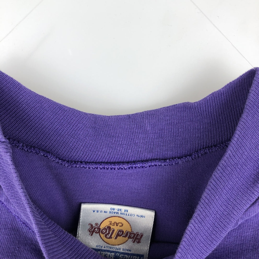 Hanes BEEFY-T HARD ROCK CAFE advertising T-shirt, made in the USA, men's size M (approx.) cotton purple type Vintage Second Hand