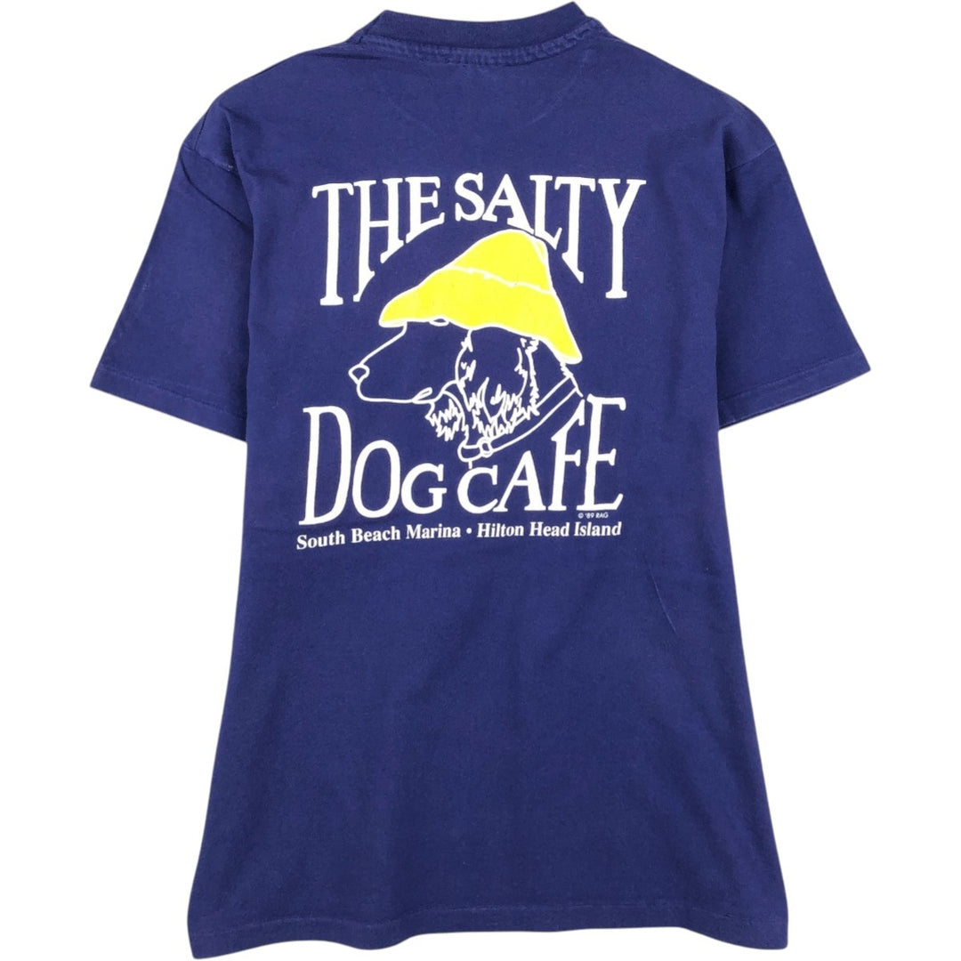 80'S Hanes BEEFY-T Salty Dog Cafe Advertising T-Shirt, Made in USA, Men's Size M (approx.), Vintage cotton blue type Vintage Second Hand