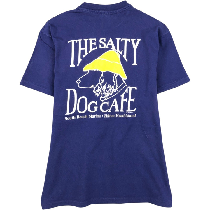 80'S Hanes BEEFY-T Salty Dog Cafe Advertising T-Shirt, Made in USA, Men's Size M (approx.), Vintage cotton blue type Vintage Second Hand