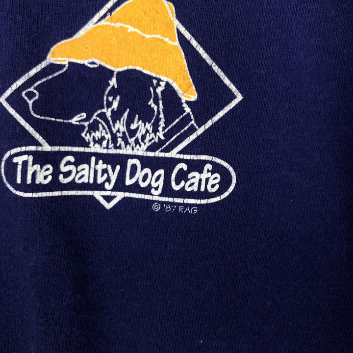 80'S Hanes BEEFY-T Salty Dog Cafe Advertising T-Shirt, Made in USA, Men's Size M (approx.), Vintage cotton blue type Vintage Second Hand