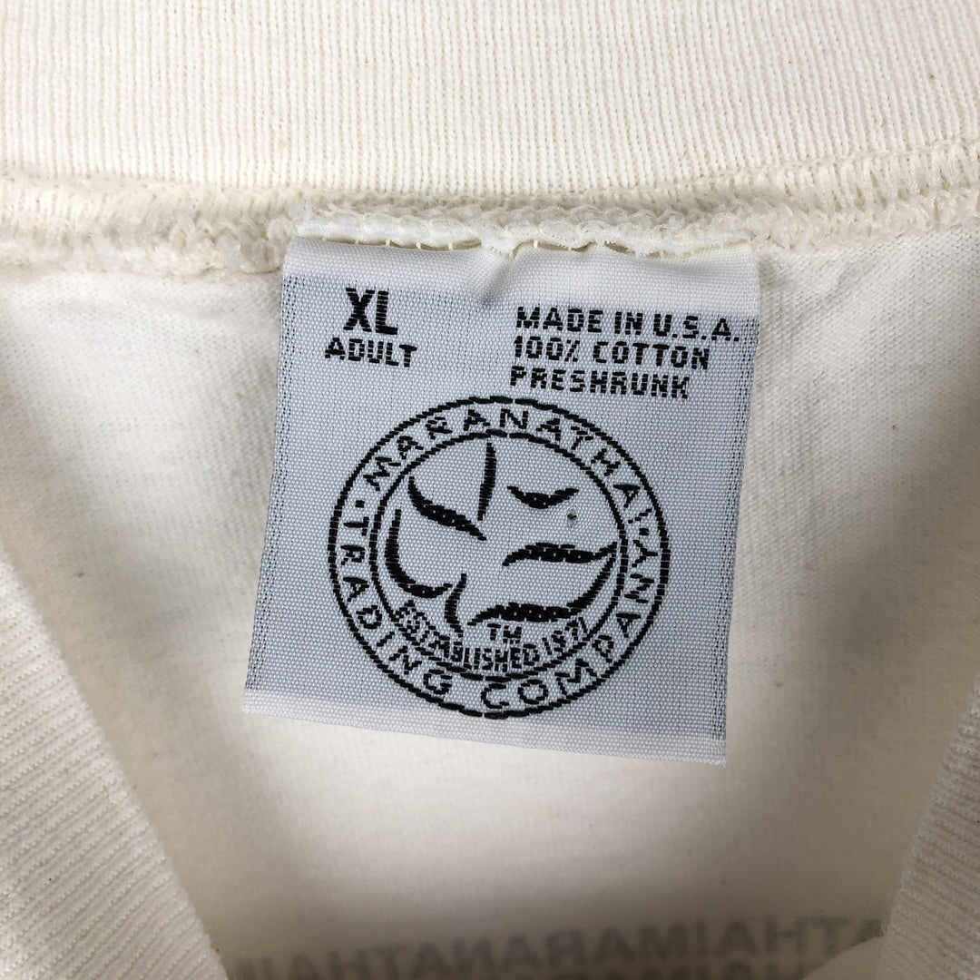 MARANATHA Print Advertising T-Shirt, Made in USA, Men's Size XL (approx.) cotton white type Vintage Second Hand