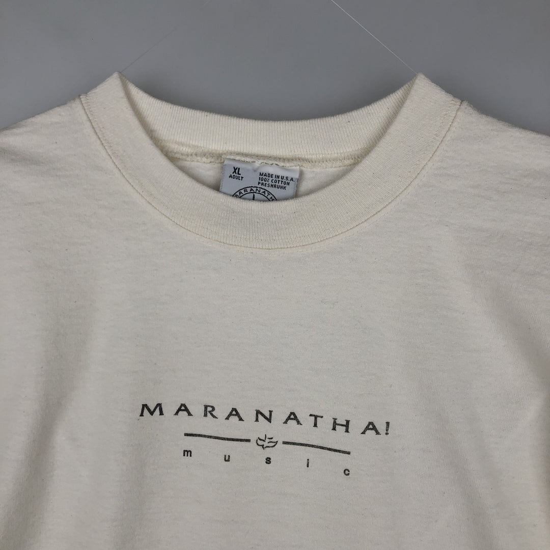 MARANATHA Print Advertising T-Shirt, Made in USA, Men's Size XL (approx.) cotton white type Vintage Second Hand