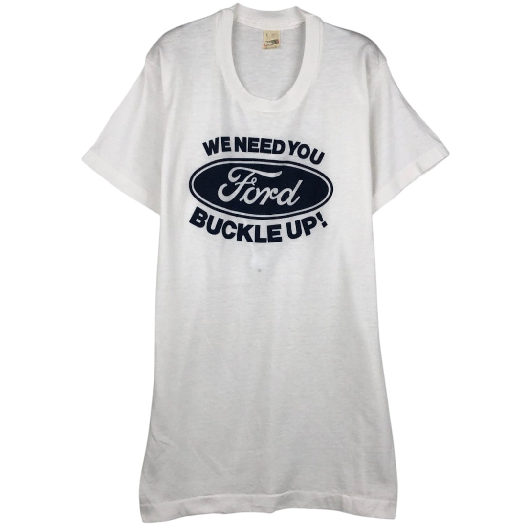 80'S Screen Stars Ford Advertising T-Shirt, Made in USA, Men's Size L (approx.), Vintage cotton white type Vintage Second Hand
