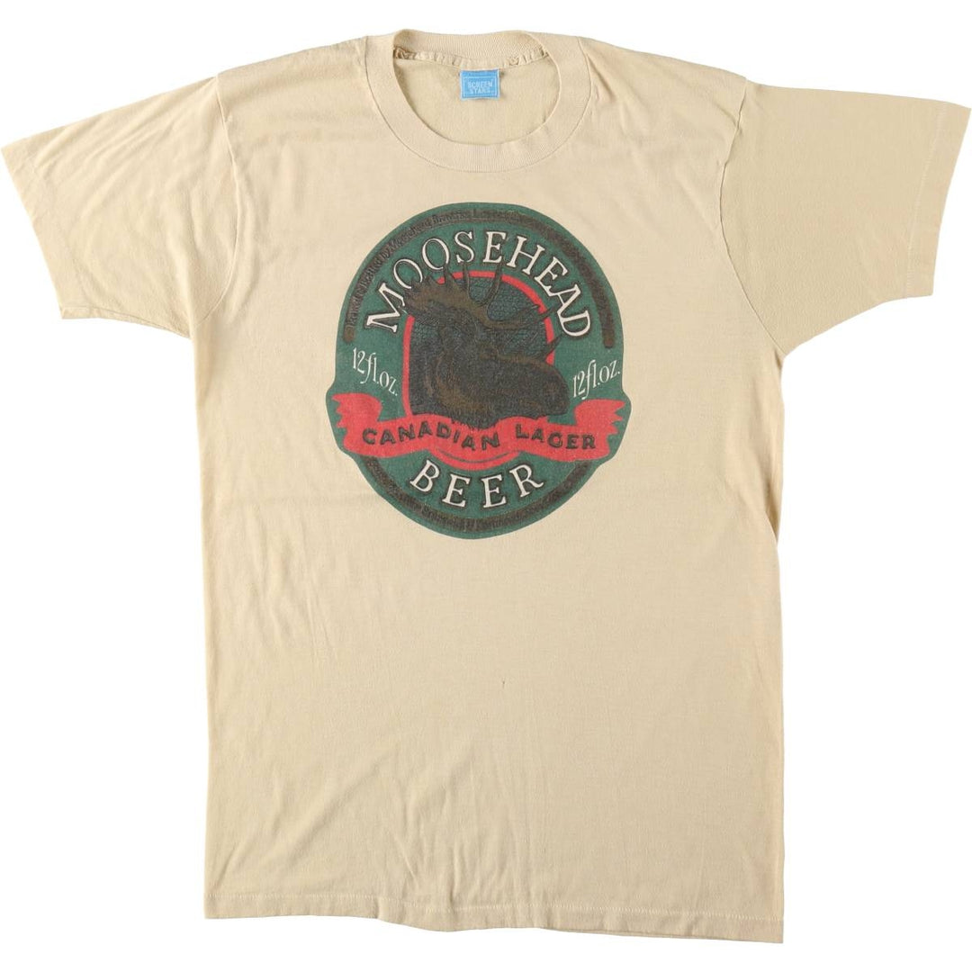 80'S Screen Stars Moosehead Beer Advertising T-Shirt, Made in USA, Men's XL equivalent, Vintage cotton Beige type Vintage Second Hand