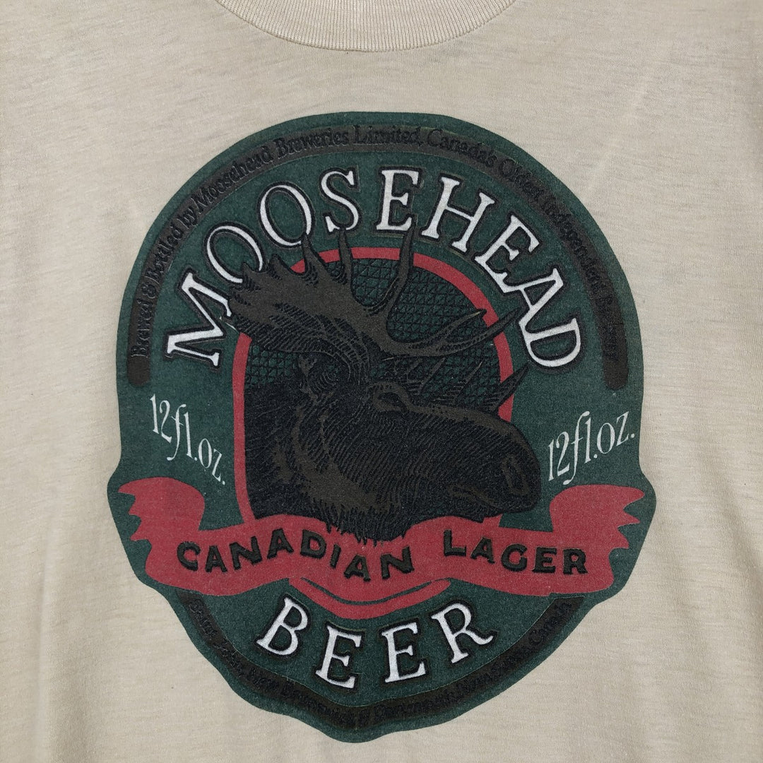 80'S Screen Stars Moosehead Beer Advertising T-Shirt, Made in USA, Men's XL equivalent, Vintage cotton Beige type Vintage Second Hand