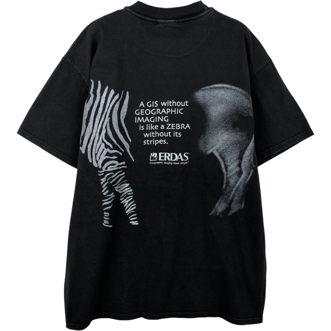 90'S Hanes BEEFY-T ERDAS Zebra Pattern Advertising T-Shirt, Made in USA, Men's Size L (approx.), Vintage cotton black type Vintage Second Hand