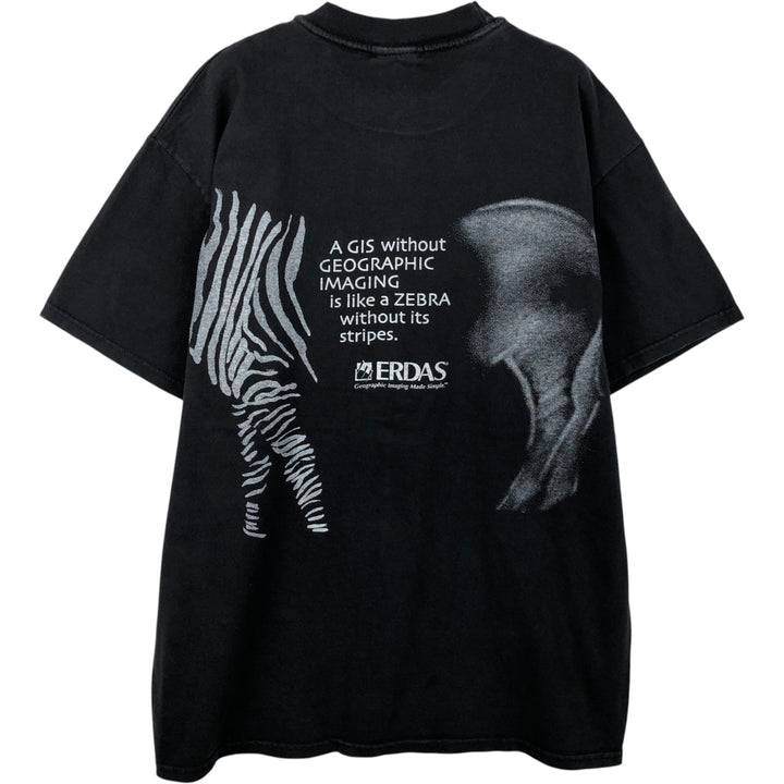 90'S Hanes BEEFY-T ERDAS Zebra Pattern Advertising T-Shirt, Made in USA, Men's Size L (approx.), Vintage cotton black type Vintage Second Hand