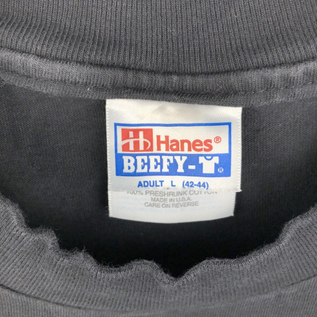 90'S Hanes BEEFY-T ERDAS Zebra Pattern Advertising T-Shirt, Made in USA, Men's Size L (approx.), Vintage cotton black type Vintage Second Hand