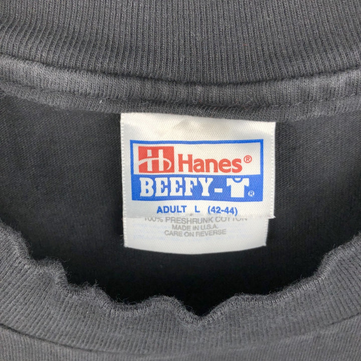 90'S Hanes BEEFY-T ERDAS Zebra Pattern Advertising T-Shirt, Made in USA, Men's Size L (approx.), Vintage cotton black type Vintage Second Hand