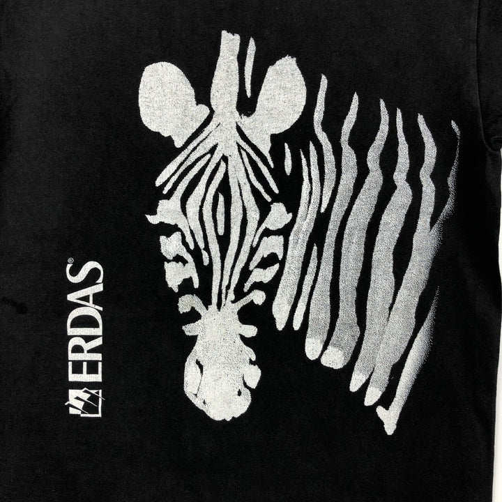90'S Hanes BEEFY-T ERDAS Zebra Pattern Advertising T-Shirt, Made in USA, Men's Size L (approx.), Vintage cotton black type Vintage Second Hand