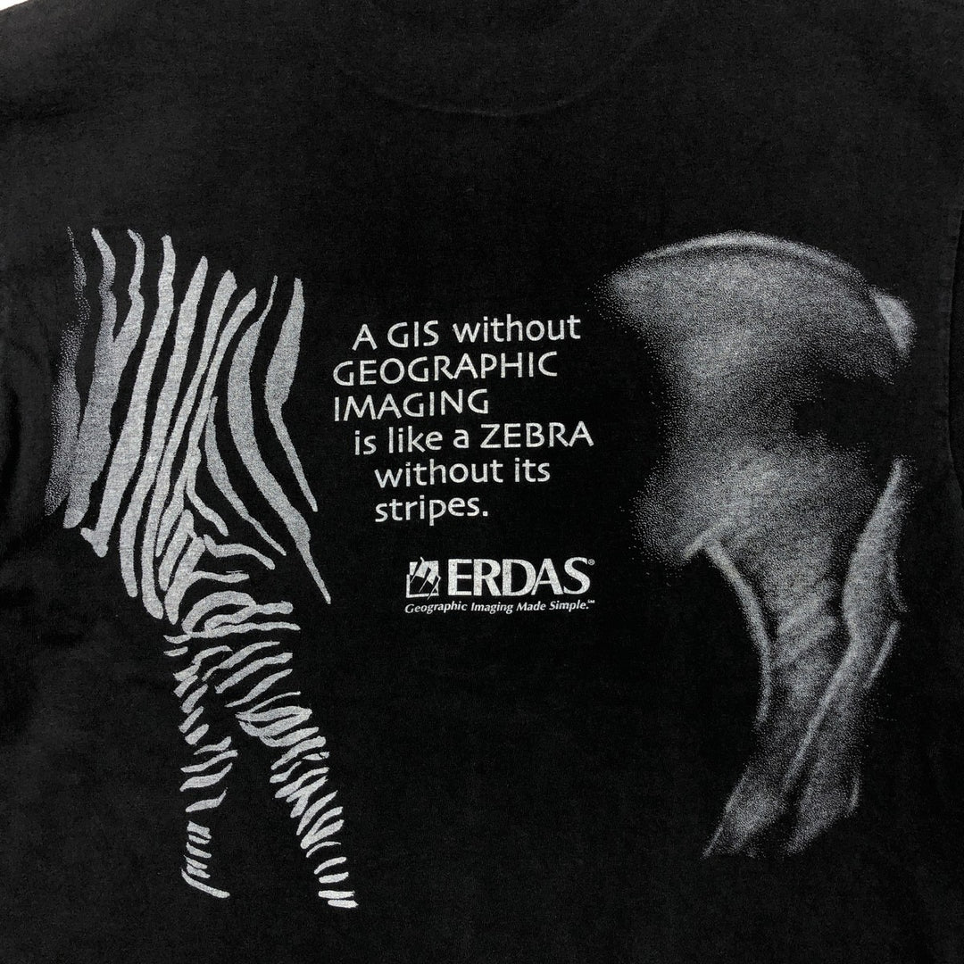 90'S Hanes BEEFY-T ERDAS Zebra Pattern Advertising T-Shirt, Made in USA, Men's Size L (approx.), Vintage cotton black type Vintage Second Hand