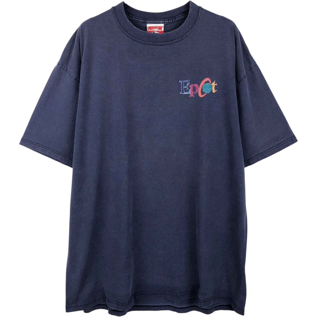 90'S MICKEY INC Epcot Advertising T-shirt, Men's Size L (approx.), Vintage unclear navy blue type Vintage Second Hand