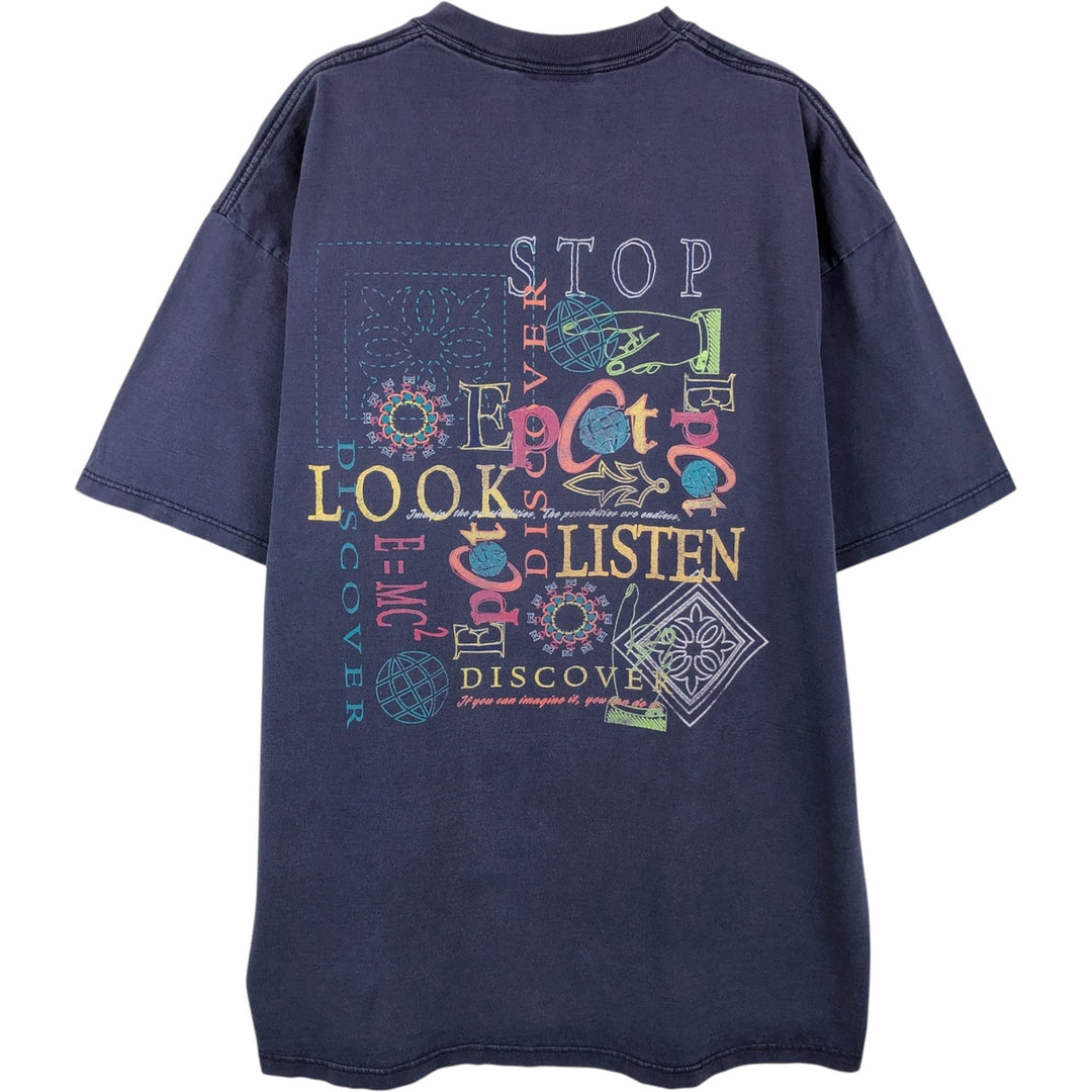 90'S MICKEY INC Epcot Advertising T-shirt, Men's Size L (approx.), Vintage unclear navy blue type Vintage Second Hand