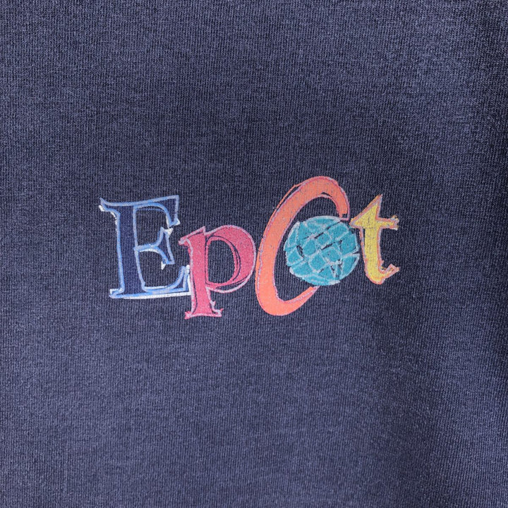 90'S MICKEY INC Epcot Advertising T-shirt, Men's Size L (approx.), Vintage unclear navy blue type Vintage Second Hand
