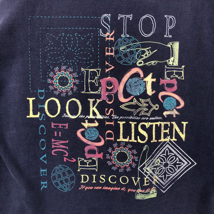 90'S MICKEY INC Epcot Advertising T-shirt, Men's Size L (approx.), Vintage unclear navy blue type Vintage Second Hand