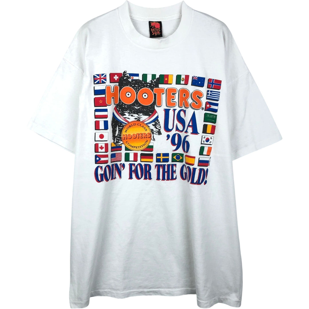90'S Native Sun Hooters Flag Pattern Advertising T-Shirt, Made in USA, Men's XL equivalent, Vintage cotton white type Vintage Second Hand