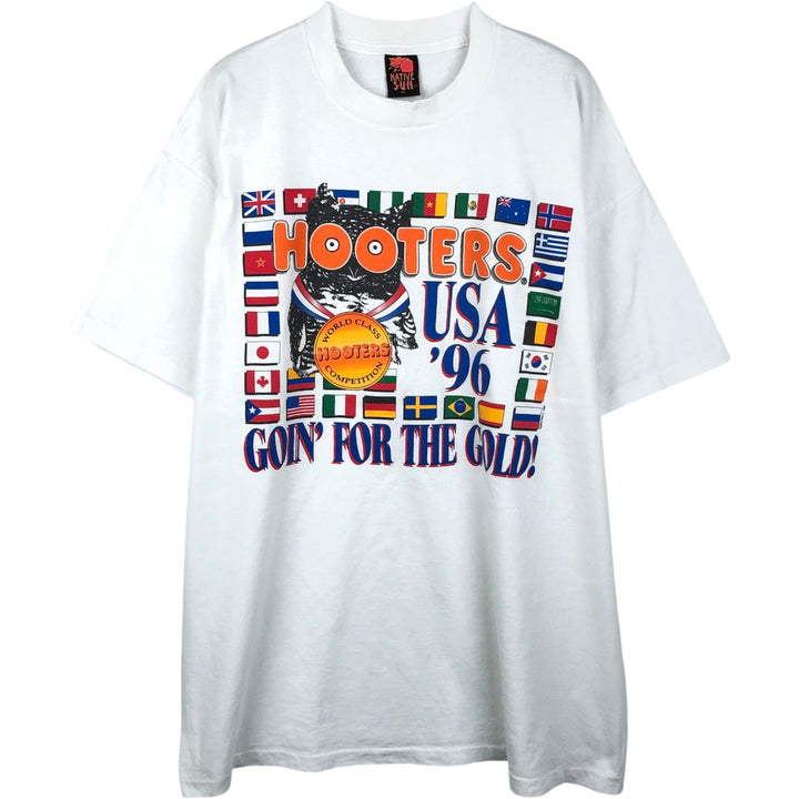 90'S Native Sun Hooters Flag Pattern Advertising T-Shirt, Made in USA, Men's XL equivalent, Vintage cotton white type Vintage Second Hand