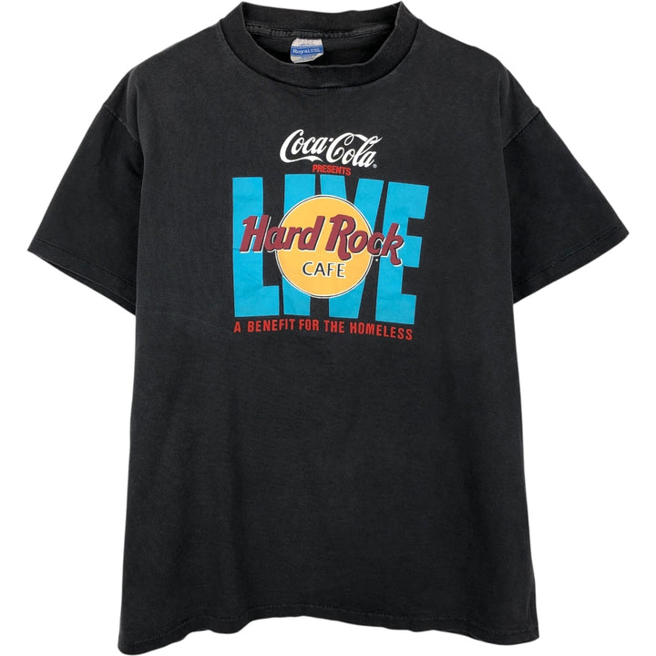 80s-90'S Royal FIRST CLASSIC Hard Rock Cafe Coca-Cola Advertising T-Shirt, Made in USA, Men's Size L (approx.) cotton black type Vintage Second Hand