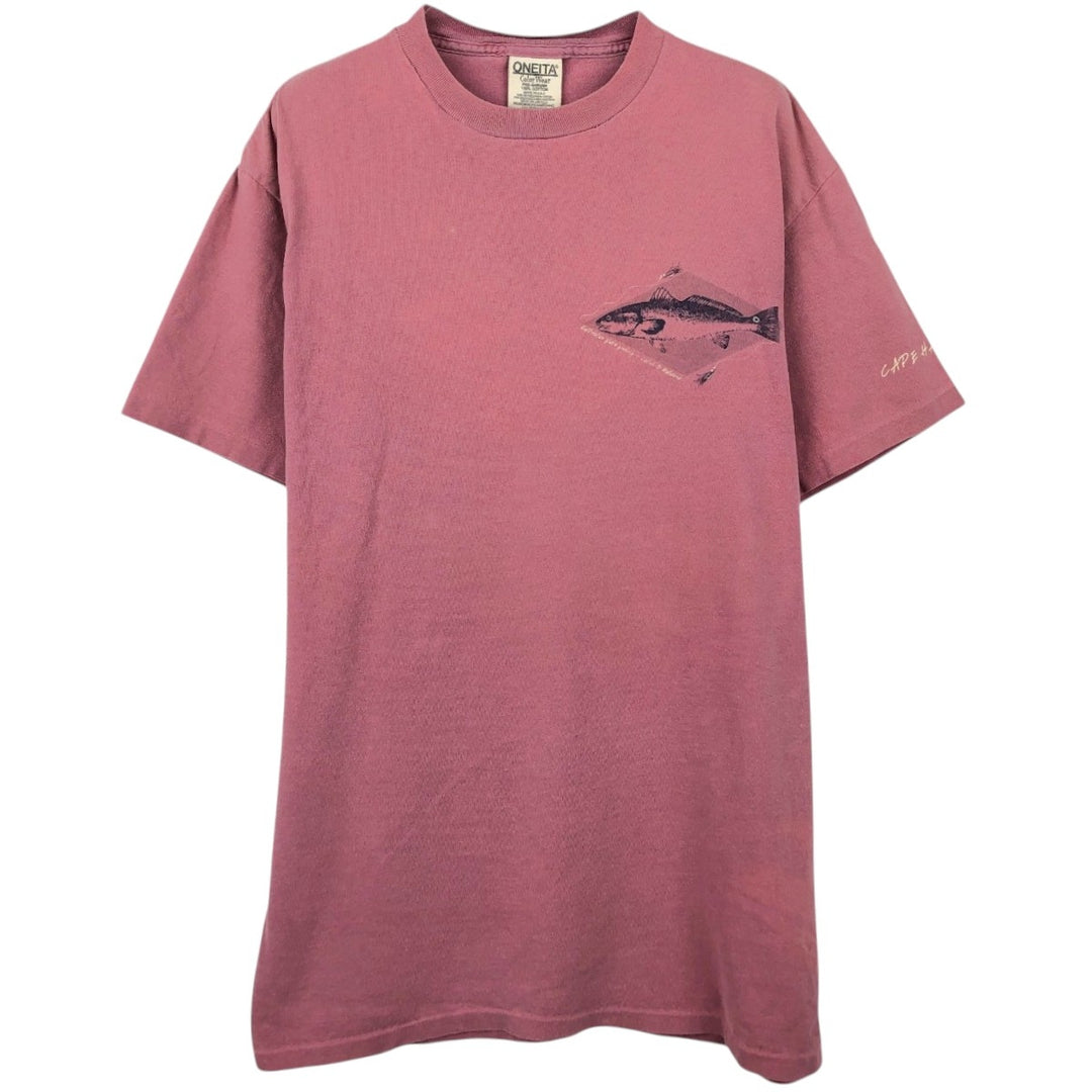 90'S ONEITA Fish Print Animal T-Shirt, Made in USA, Men's Size M (Equivalent), Vintage cotton pink type Vintage Second Hand