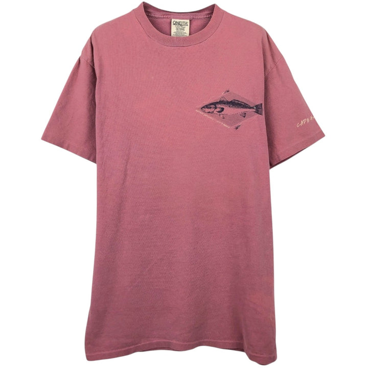 90'S ONEITA Fish Print Animal T-Shirt, Made in USA, Men's Size M (Equivalent), Vintage cotton pink type Vintage Second Hand