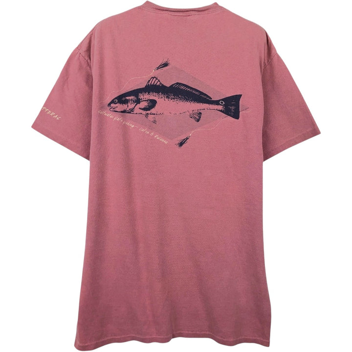 90'S ONEITA Fish Print Animal T-Shirt, Made in USA, Men's Size M (Equivalent), Vintage cotton pink type Vintage Second Hand