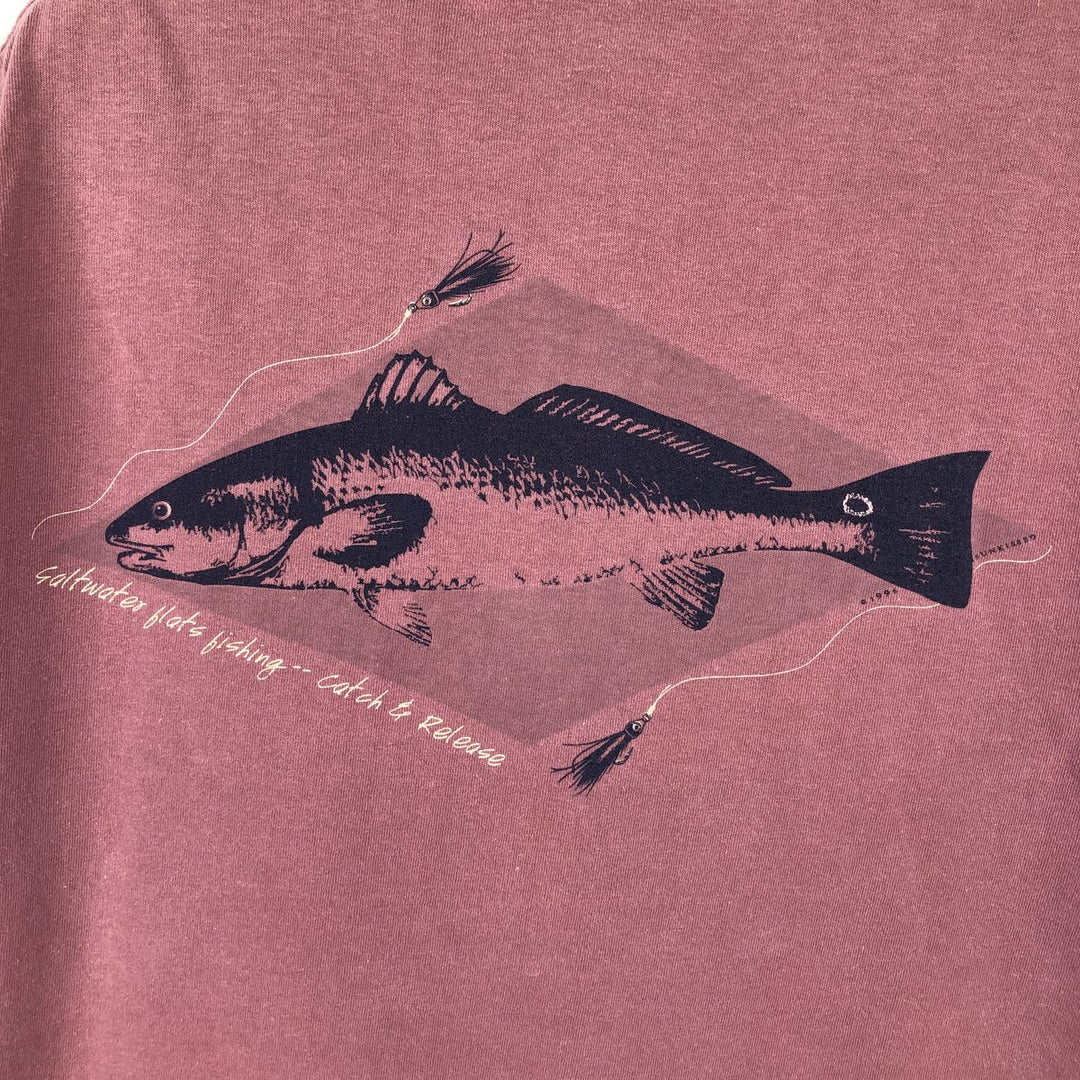90'S ONEITA Fish Print Animal T-Shirt, Made in USA, Men's Size M (Equivalent), Vintage cotton pink type Vintage Second Hand
