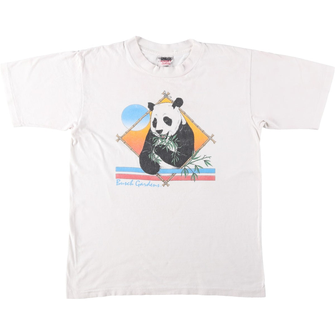 90'S ONEITA Panda Pattern Animal T-Shirt, Made in USA, Men's Size L (Equivalent), Vintage cotton ivory Vintage Second Hand