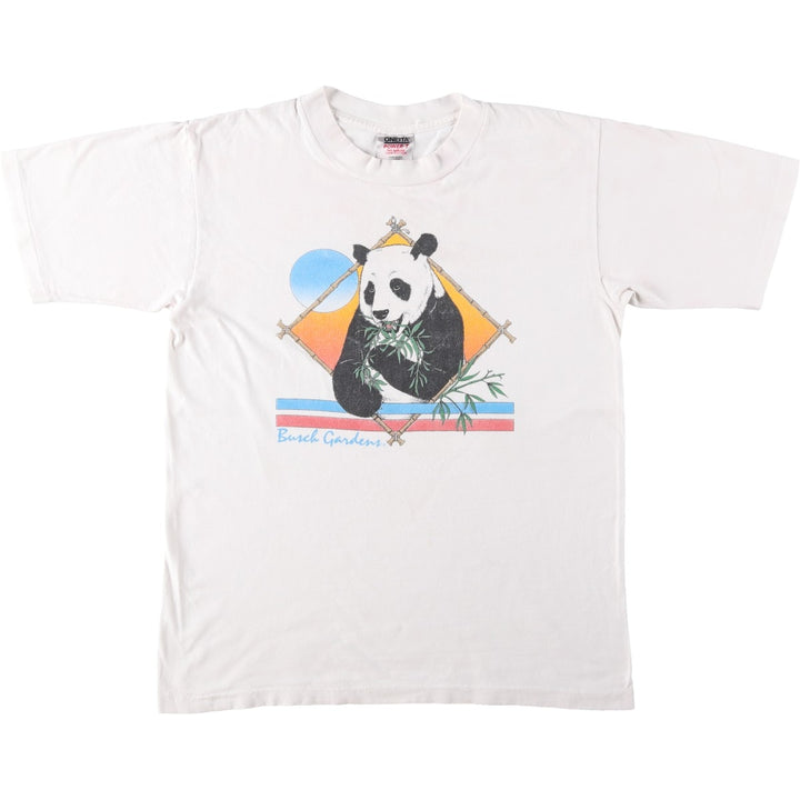 90'S ONEITA Panda Pattern Animal T-Shirt, Made in USA, Men's Size L (Equivalent), Vintage cotton ivory Vintage Second Hand
