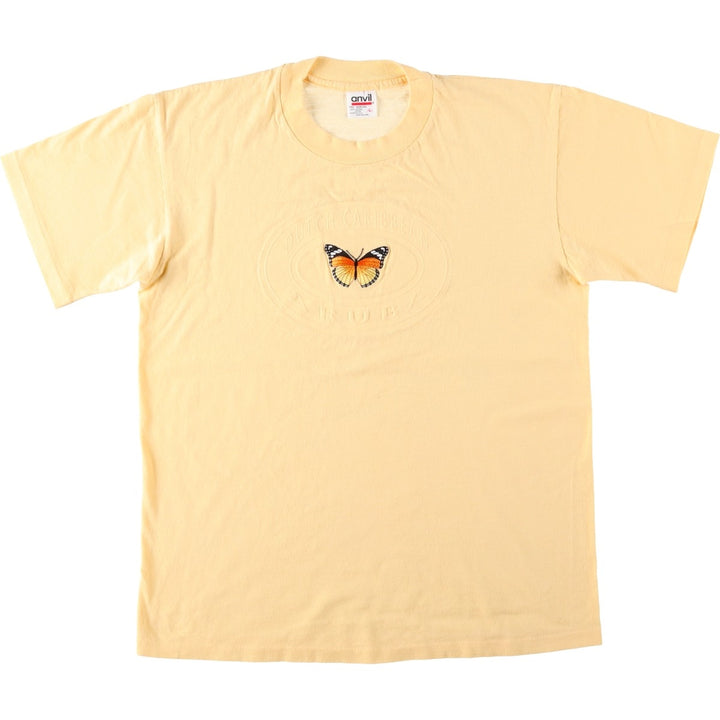 90'S Anvil Butterfly Animal T-Shirt Made in USA Men's L Size Vintage cotton yellow type Vintage Second Hand