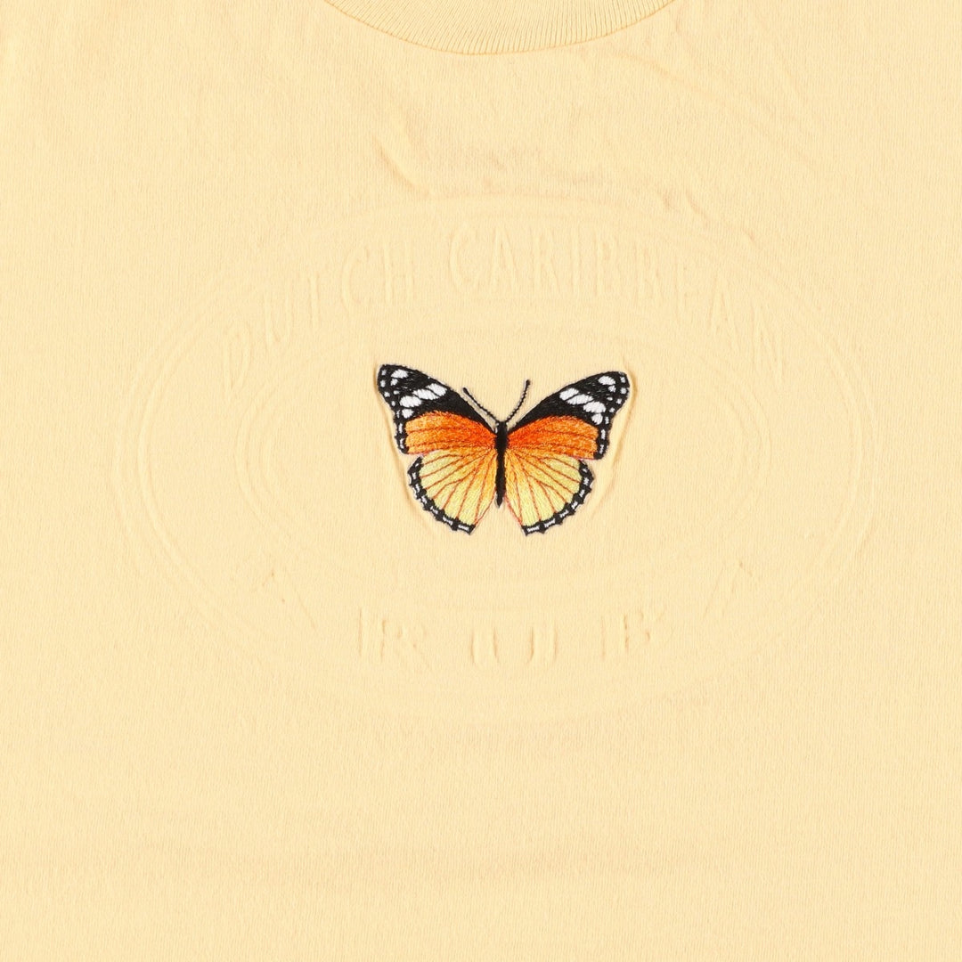 90'S Anvil Butterfly Animal T-Shirt Made in USA Men's L Size Vintage cotton yellow type Vintage Second Hand