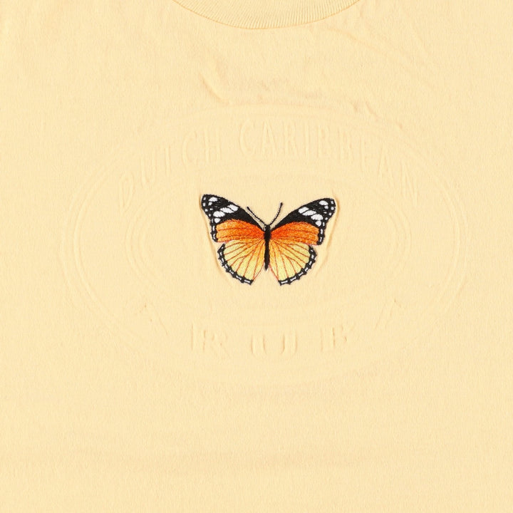 90'S Anvil Butterfly Animal T-Shirt Made in USA Men's L Size Vintage cotton yellow type Vintage Second Hand