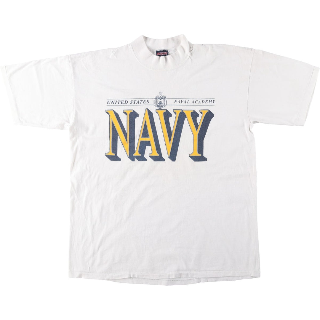 90'S Jansport USNA Naval Academy Mock Neck College T-Shirt, Made in USA, Men's XL equivalent, Vintage cotton white type Vintage Second Hand