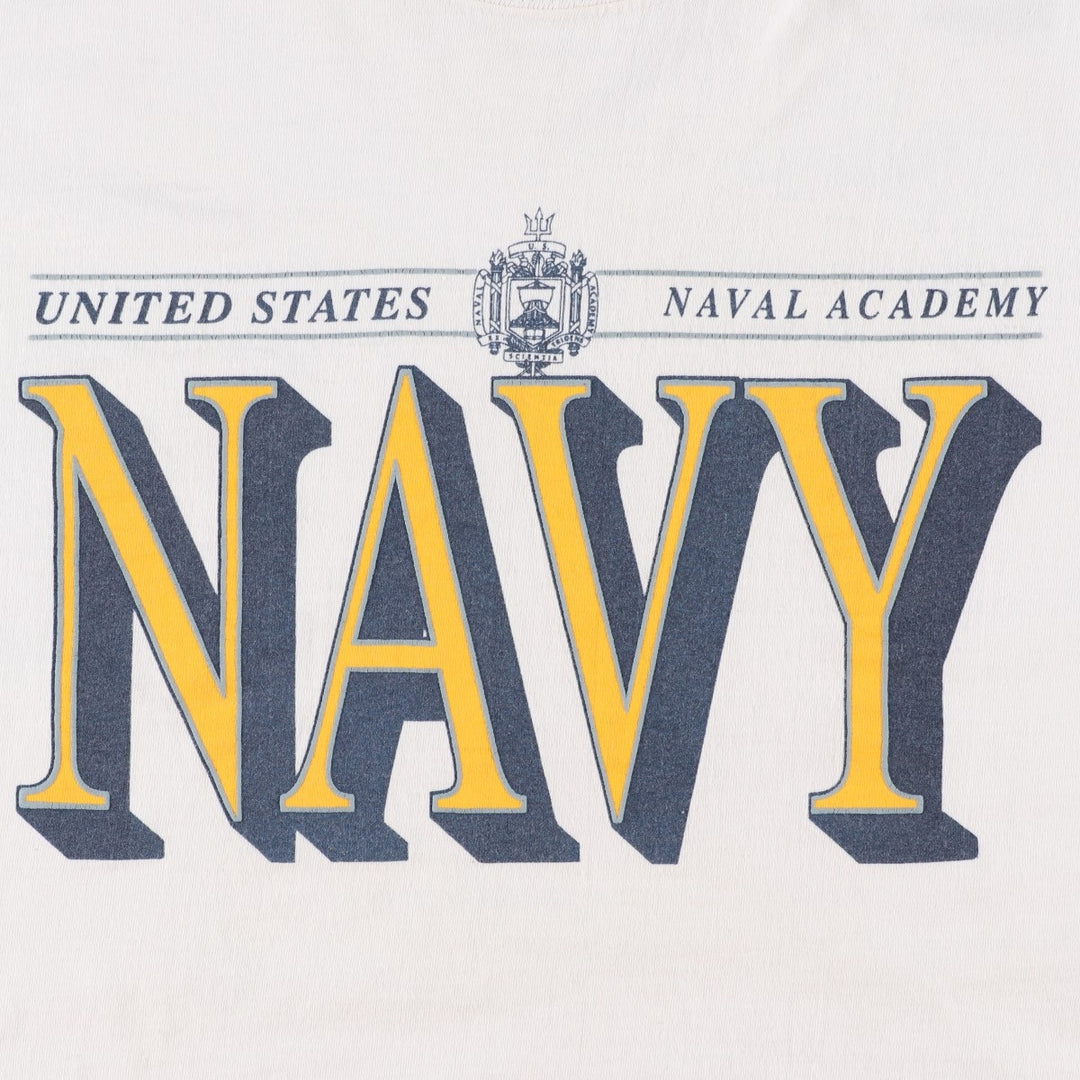 90'S Jansport USNA Naval Academy Mock Neck College T-Shirt, Made in USA, Men's XL equivalent, Vintage cotton white type Vintage Second Hand