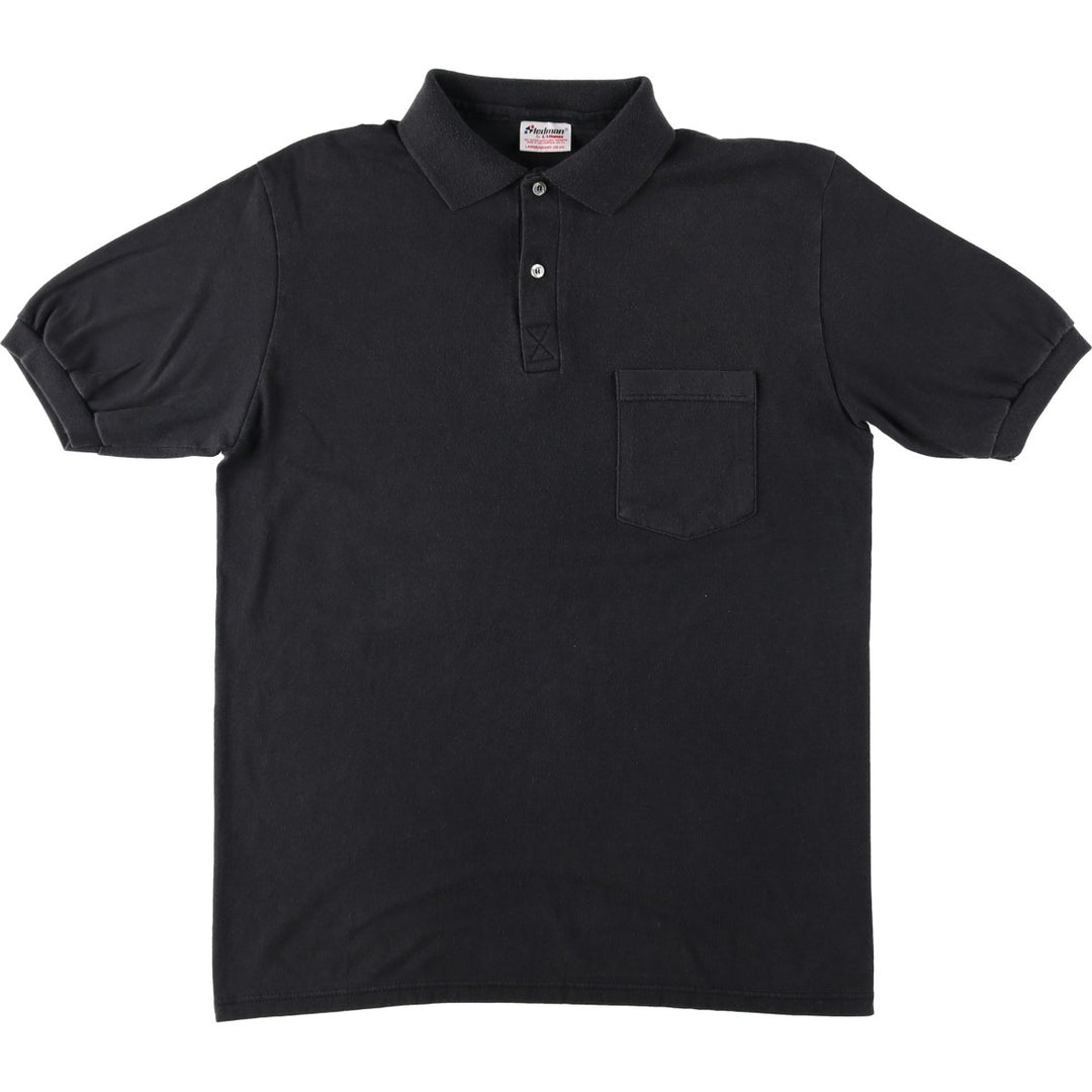 80s-90'S Hanes STEDMAN Back Print Short-Sleeve Polo Shirt, Made in USA, Men's Size L (Equivalent), Vintage cotton black type Vintage Second Hand