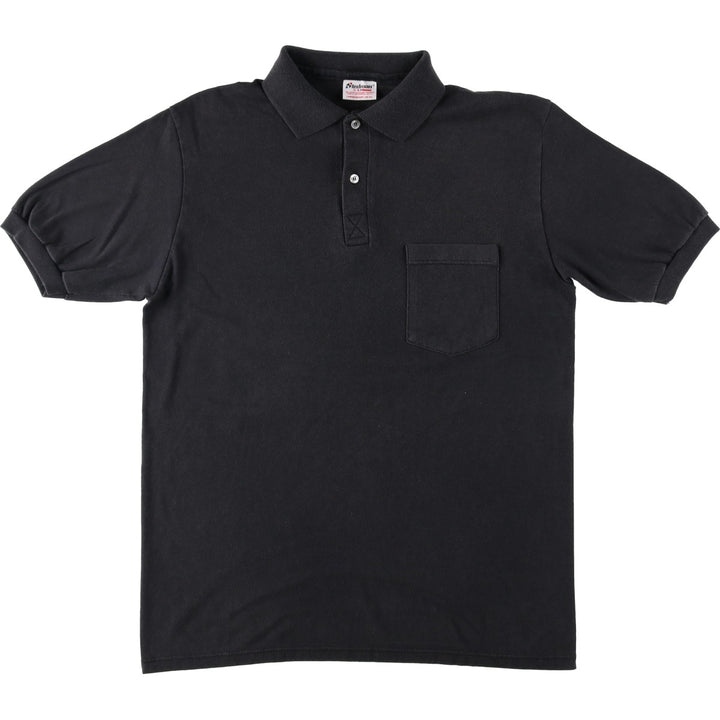 80s-90'S Hanes STEDMAN Back Print Short-Sleeve Polo Shirt, Made in USA, Men's Size L (Equivalent), Vintage cotton black type Vintage Second Hand