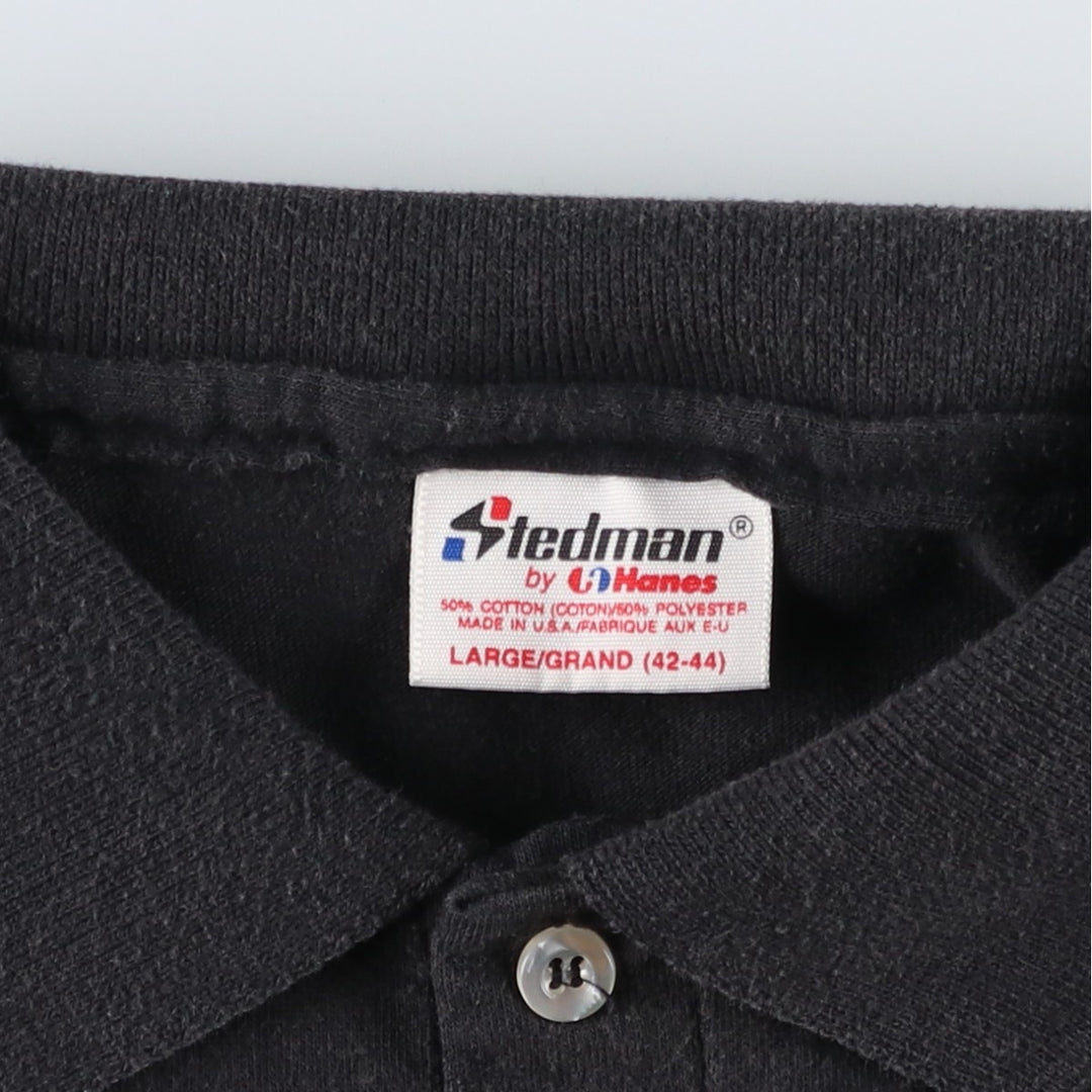 80s-90'S Hanes STEDMAN Back Print Short-Sleeve Polo Shirt, Made in USA, Men's Size L (Equivalent), Vintage cotton black type Vintage Second Hand