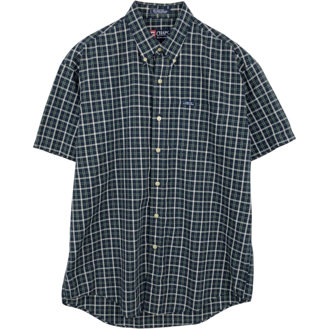 Ralph Lauren CHAPS short sleeve button down check shirt men's size L cotton navy blue type Vintage Second Hand