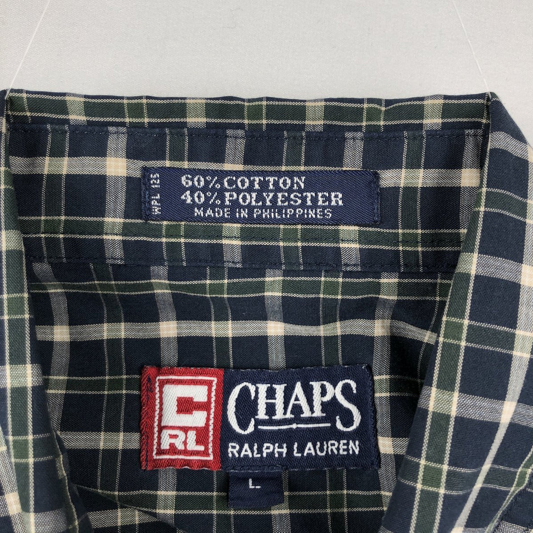 Ralph Lauren CHAPS short sleeve button down check shirt men's size L cotton navy blue type Vintage Second Hand
