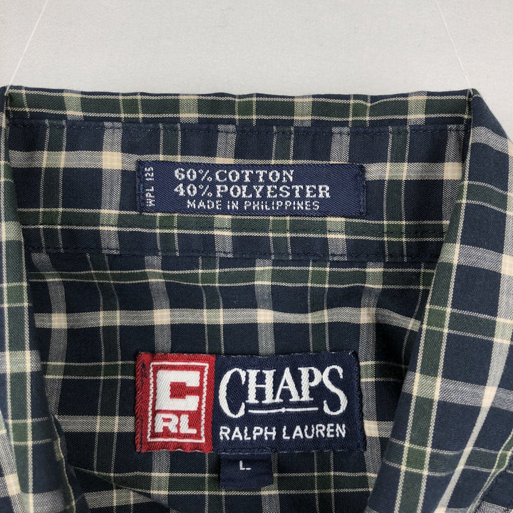 Ralph Lauren CHAPS short sleeve button down check shirt men's size L cotton navy blue type Vintage Second Hand