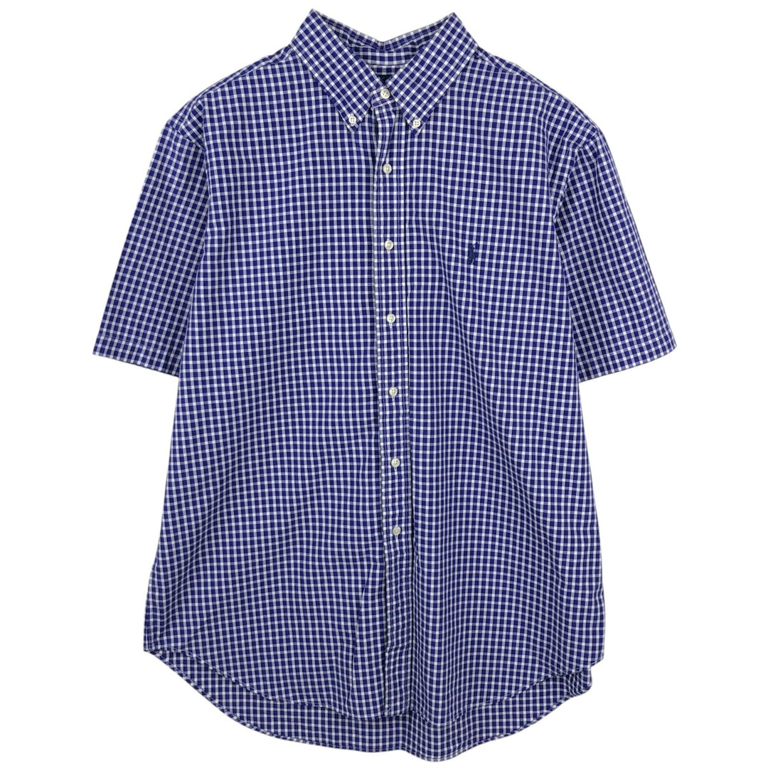 Ralph Lauren Classic Fit Gingham Check Short Sleeve Button Down Check Shirt Men's XL cotton Purple type blue-purple Vintage Second Hand