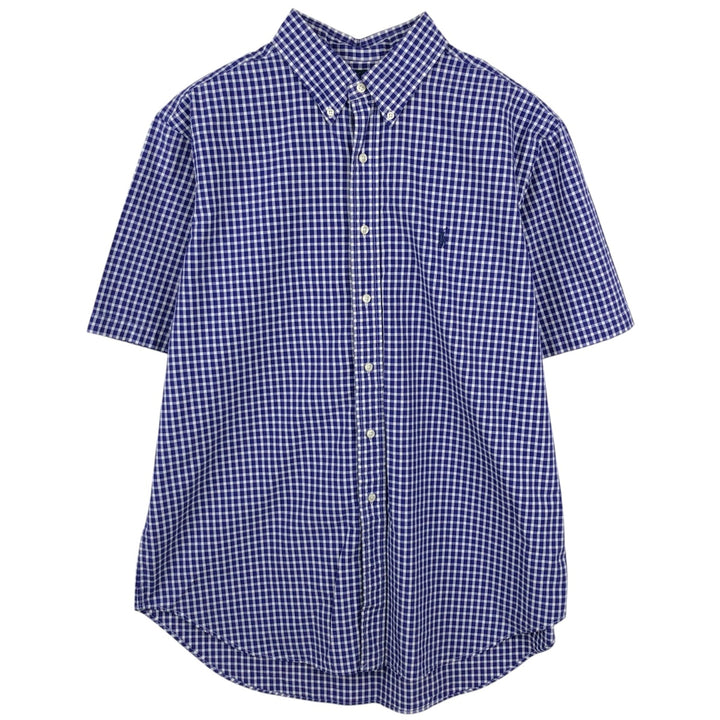 Ralph Lauren Classic Fit Gingham Check Short Sleeve Button Down Check Shirt Men's XL cotton Purple type blue-purple Vintage Second Hand
