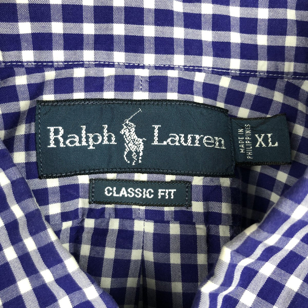 Ralph Lauren Classic Fit Gingham Check Short Sleeve Button Down Check Shirt Men's XL cotton Purple type blue-purple Vintage Second Hand