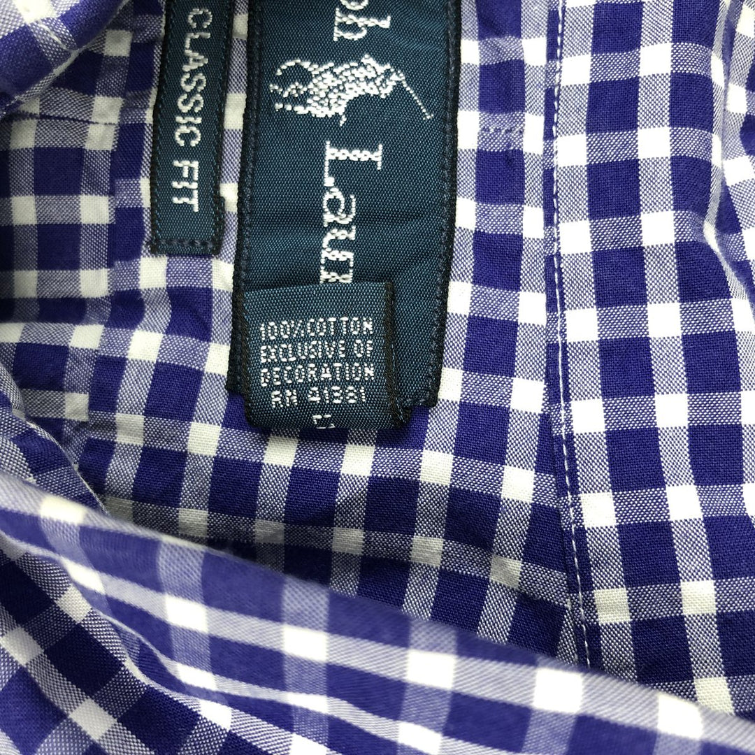 Ralph Lauren Classic Fit Gingham Check Short Sleeve Button Down Check Shirt Men's XL cotton Purple type blue-purple Vintage Second Hand