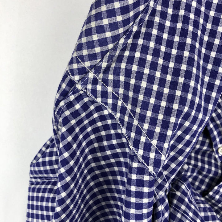 Ralph Lauren Classic Fit Gingham Check Short Sleeve Button Down Check Shirt Men's XL cotton Purple type blue-purple Vintage Second Hand