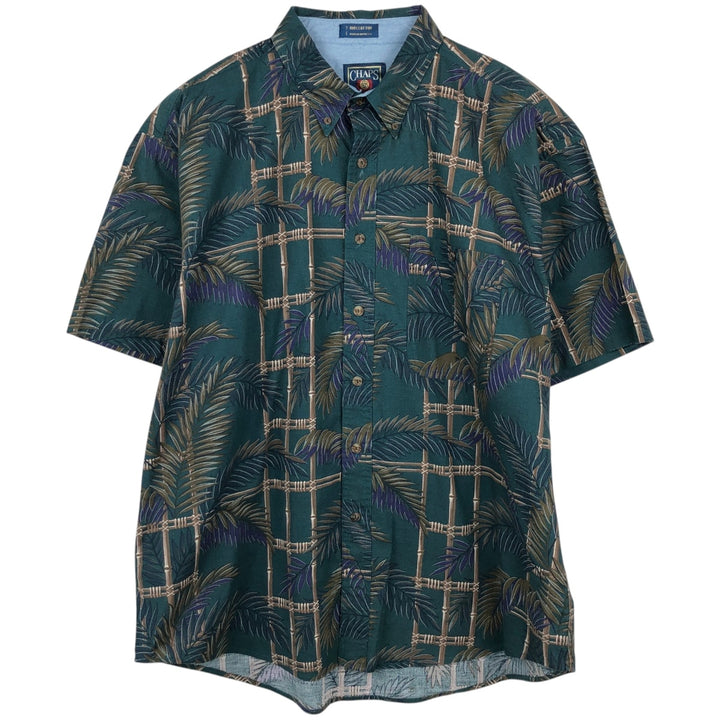1980'S Ralph Lauren CHAPS short-sleeved button-down shirt, men's size XL (approx.), vintage, all-over leaf pattern. cotton green type Vintage Second Hand