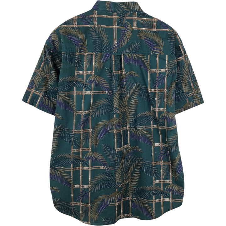 1980'S Ralph Lauren CHAPS short-sleeved button-down shirt, men's size XL (approx.), vintage, all-over leaf pattern. cotton green type Vintage Second Hand